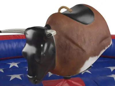 Mechanical Rodeo Bull on Inflatable Trampoline in US Colors Rigged for Cinema 4D 3D model
