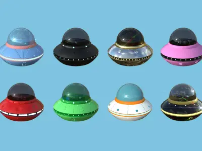 08 Cartoon UFO Collection - SciFi Flying Saucer Asset 3D Model Pack