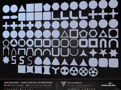 100 Hard Surface IMM 2D Primitives Low-poly 3D model