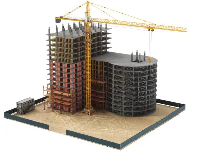  Detailed Construction Site With Crane 