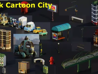 Pack City Crtoon  Low-poly 3D model