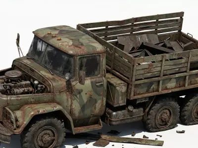 Vintage Post-Apocalyptic 6x6 Military Truck 3D Vehicle Model Low-poly 3D model