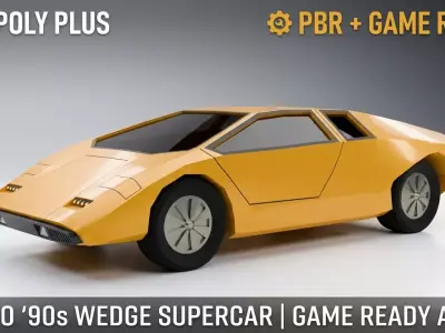 90s Low Poly Supercar PBR Game Ready Sports Car FBX OBJ Low-poly 3D model
