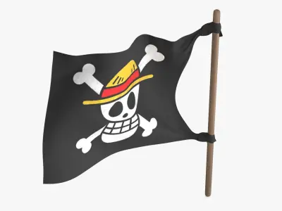 One Piece Pirate Flag Waving Black 3D model