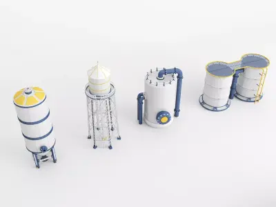 Industrial Storage Tanks and Silos Collection Low-poly 3D model