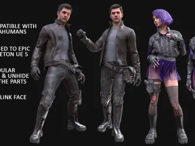Mens and Womens Cyberpunk Outfits - Modular - Rigged 3D Model Pack