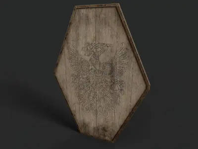Slavic diamond-shaped shield painted pheasant symbol Low-poly 3D model