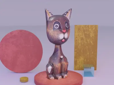 The cat ethnic statuette 03 high-poly 3D model