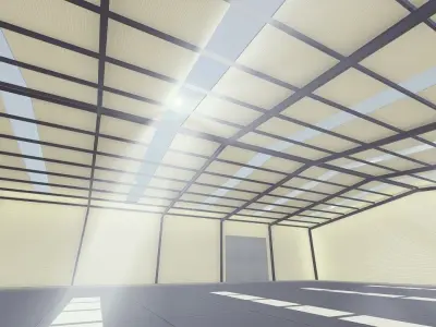 Warehouse industrial building with stripes Low-poly 3D model