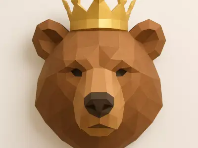 Bear with Crown 3D Print Low-poly 3D model