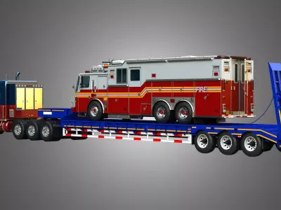 Marmon Truck with  60 Ton Lowbed Trailer and Fire Truck Package