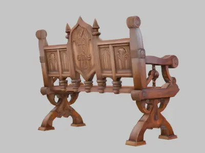 Ornate Wooden Bench Low-poly 3D model