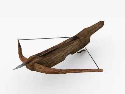 Low poly crossbow wooden bow and arrow Low-poly 3D model