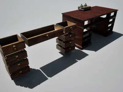 Victorian retro wooden table Low-poly 3D model
