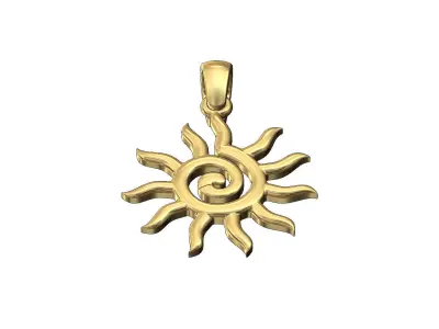 Sun scroll burst pendant charm with bail 3D print model