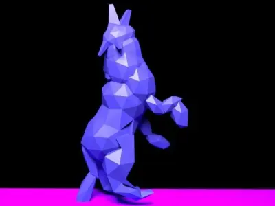 low poly fox howling wolf 3D model