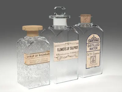 Old Apothecary Medicine Bottles Low-poly 3D model