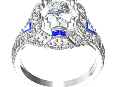 Antique Art Deco Round Diamond Engagement Ring 3D print model