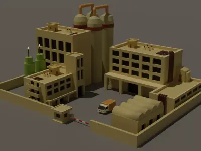 Industrial Campus with a Truck Low Poly 3D Model  Low-poly 3D model