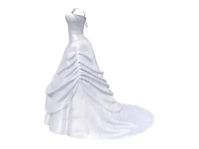 Off Shoulder Strap Ball Gown Wedding Dress Low-poly 3D model