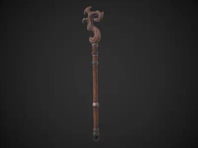 Stylized Wooden Druid Staff Low-poly 3D model