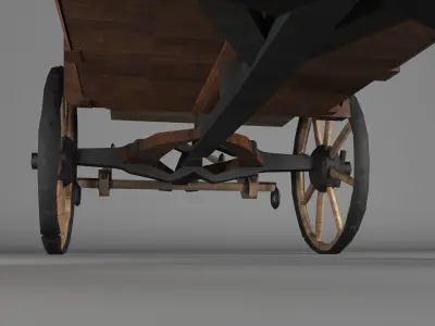 Wooden Carriage Low-poly 3D model