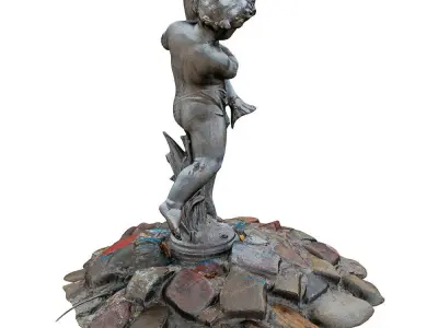 Sculpture for the Fountain Boy Holding a Big Fish in His Hands 3D model