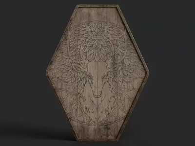 Slavic diamond-shaped shield painted deer symbol Low-poly 3D model