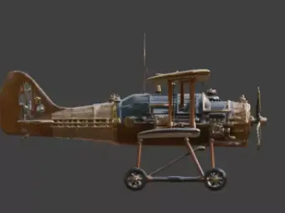 Stylized 3D Steampunk Vertical Takeoff Biplane Low-poly 3D model