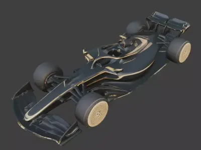 Matte Black and  Gold Open-Wheel Race Car 3D Model V02 Low-poly 3D model