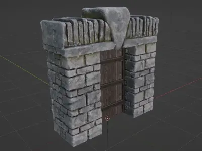 Medieval Door or Castle Gate Low-poly Rock Game-ready Model Low-poly 3D model