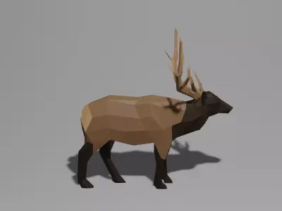 Low Poly Elk deer with antlers Low-poly 3D model