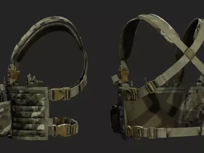 Modern Tactical Chest Rig - Multicam Camouflage Low-poly 3D model