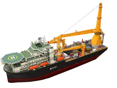 Offshore Installation Vessel Low-poly 3D model