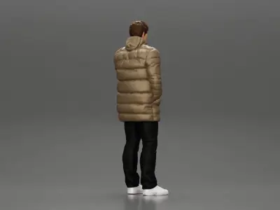 Man in long puffer jacket with hand in pocket lost in thought 3D print model