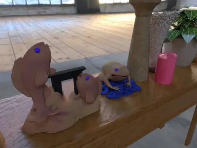 Showpiece table frog fish Environment Props Unreal Engine Unity Low-poly 3D model