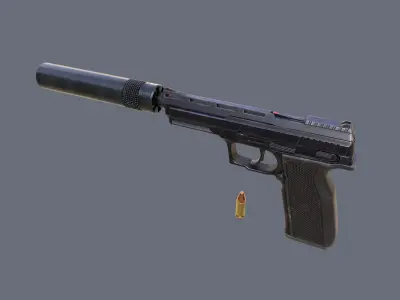 Pistol LR2 and Silencer Unmarked Bluing Low-poly 3D model