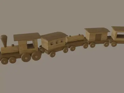 Wooden Toy Train 3D model 2