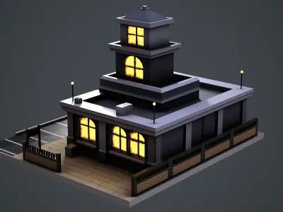Stylized Police Station Low-poly 3D model