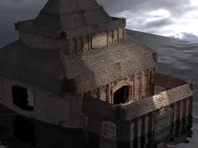Lizard Town Hall Walls Kitbash 4 3D model