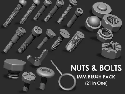 NUTS  and BOLTS MEGA PACK 4 IN ONE  61 BRUSHES 3D model