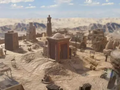 Top-Down Desert Town - LowPoly Low-poly 3D model