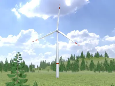 Wind turbine V1 H-138 RD 162 m with animation Low-poly 3D model