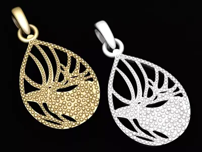 Beaded Stag Silhouette Teardrop Pendant 3D print model