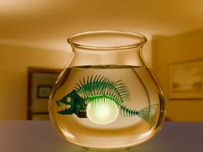 Fish bone light in goldfish bowl 3D model