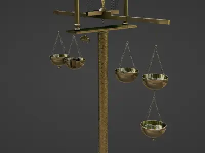 Scales balance scale with two pots Low-poly 3D model