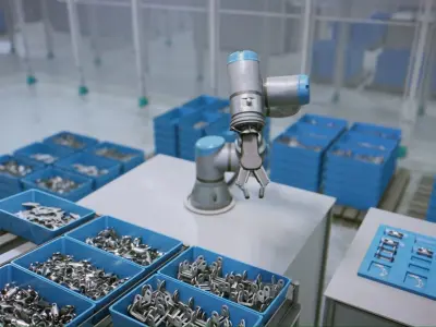 Industrial Robot Scene with Baskets Animated Low-poly 3D model