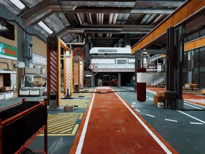 Cyberpunk Garage And Futuristic Mechanical Workshop 3D model