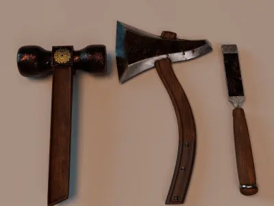 Stylized 3D Tools Pack - PBR Medieval Tools Low-poly 3D model