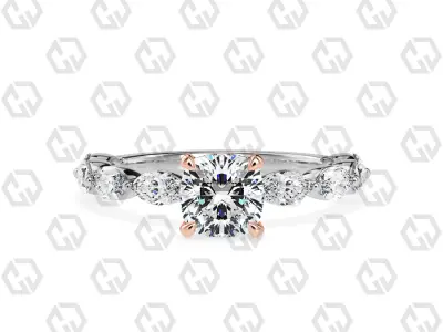 Ring 82 Cushion Shape marquise on shanks with Gems 3D print model